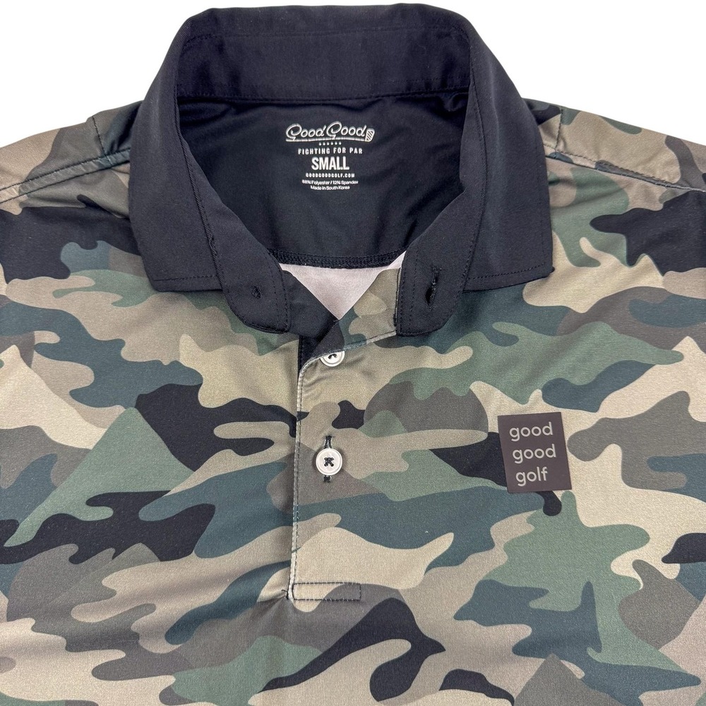 Good Good Golf Polo Shirt Mens Small Green Camo Performance Stretch Top